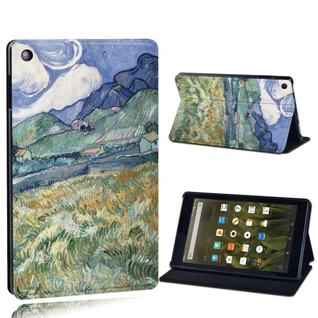 Amazon Fire 7 5/7/9th Gen / Fire HD 8 / 10 with alexa Printed Painting PU Leather Tablet Stand Folio Cover Case