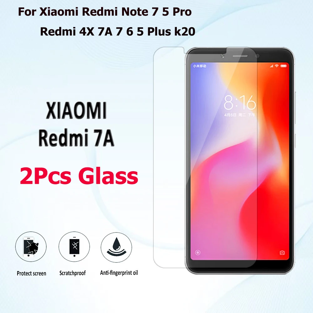 2 шт. Защитная пленка для экрана из закаленного стекла Xiaomi Redmi Note 7 5 Pro 4X 7A 6 Plus