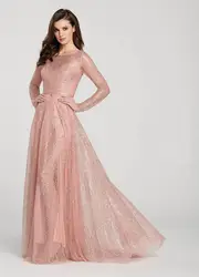 Robe De Soiree роскошное шикарное розовое с круглым вырезом пикантные вечерние платья 2019 с длинным рукавом вечернее платье для выпускного вечера