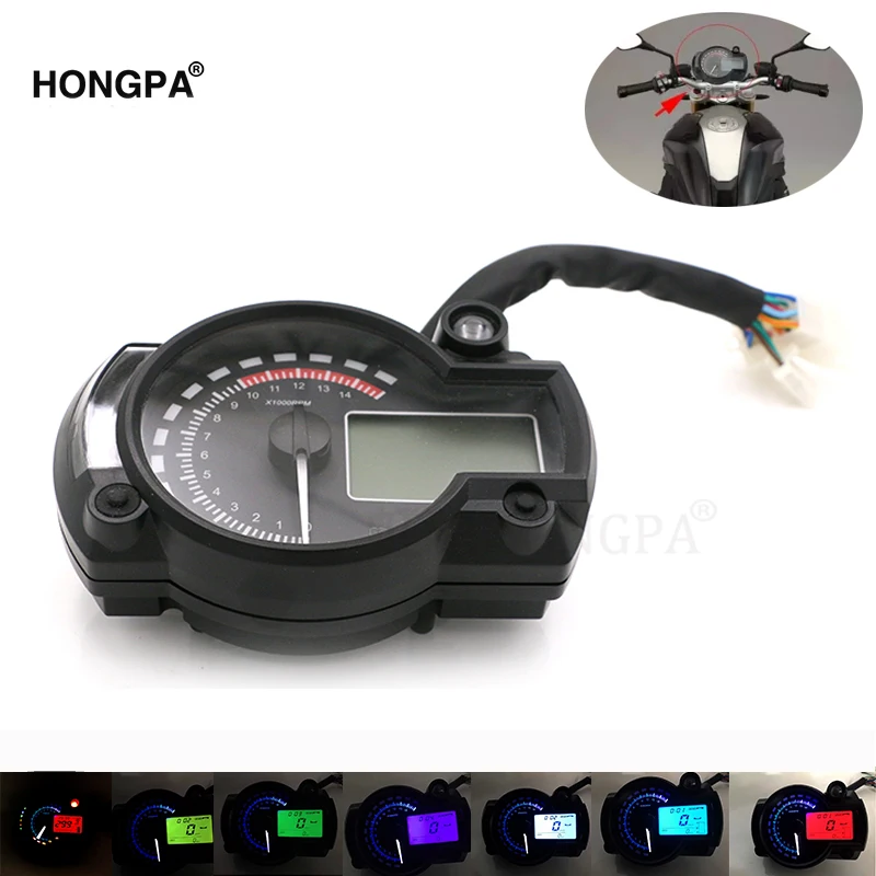 Motorcycle Digital Light LCD Speedometer Odometer Tachometer W/ Speed Sensor 7 color display oil level meter Modern Universal | Автомобили