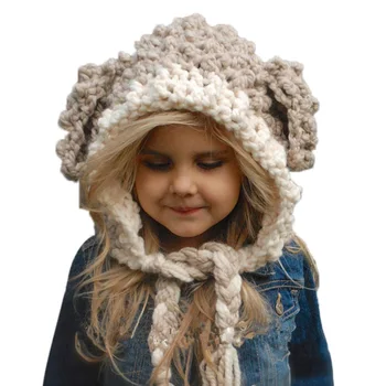 

New Baby Hat Winter knitting Children Hats Autumn Winter Warm Hat Kids Wool Lamb Ear Cap Baby Knitting Caps
