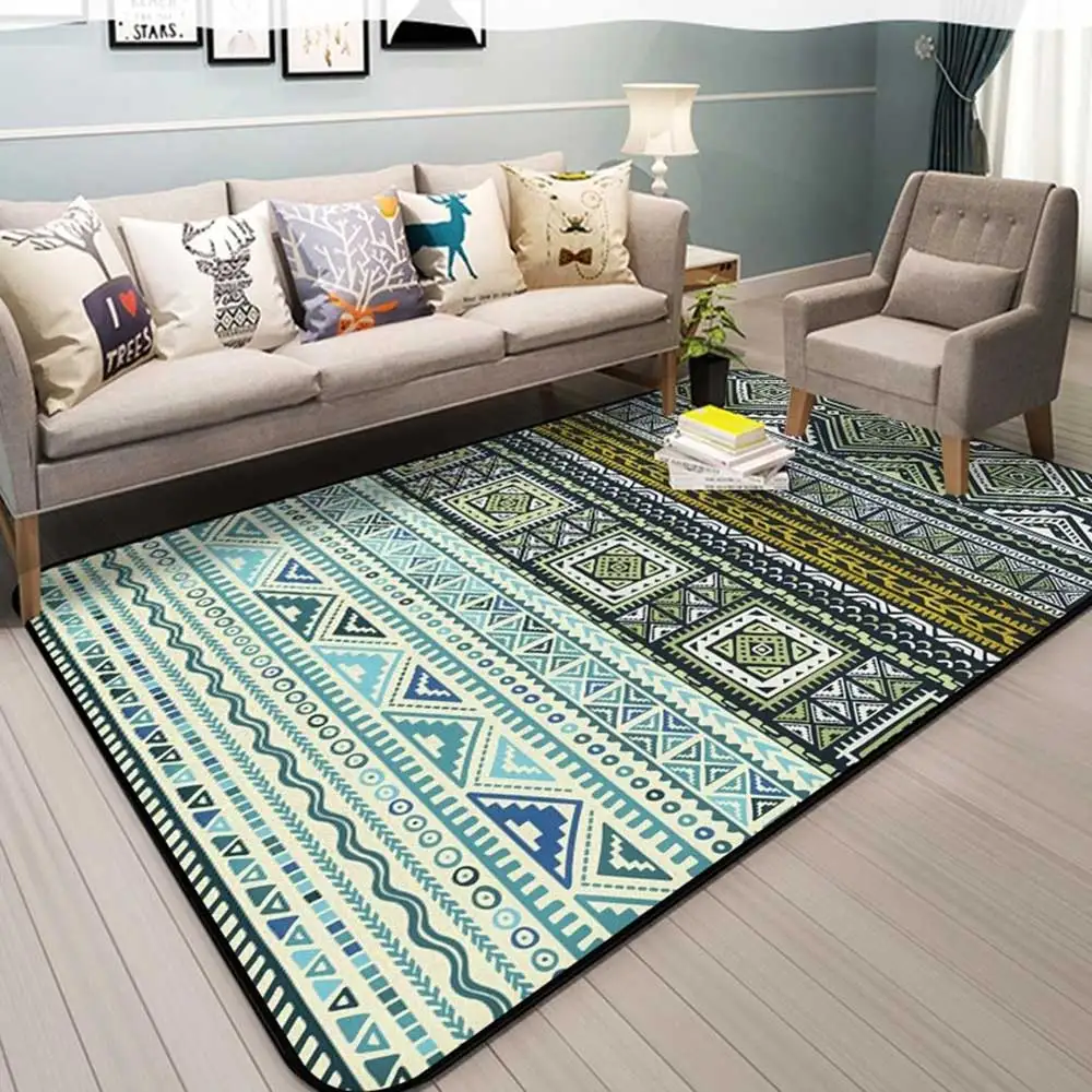 

2019EHOMEBUY Bohemian Style Square Carpet Anti Slip Printed Geometric Pattern for Living Room/Bedroom Floor Protection Home Rug