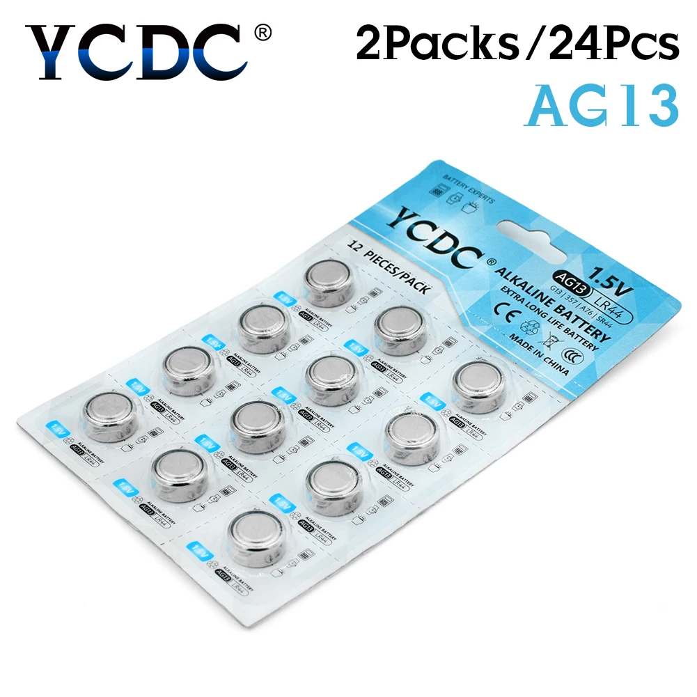 YCDC AG13 24 шт./2 карты щелочные кнопки батареи LR44 357 357A S76E G13 монетная батарея 1,5 V AG 13 для часов дистанционного управления