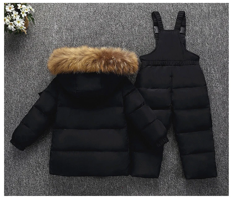 Dollplus/Зимний Детский костюм пуховая куртка из двух предметов для мальчиков и девочек, штаны зимний теплый костюм комплекты утепленной пуховой куртки