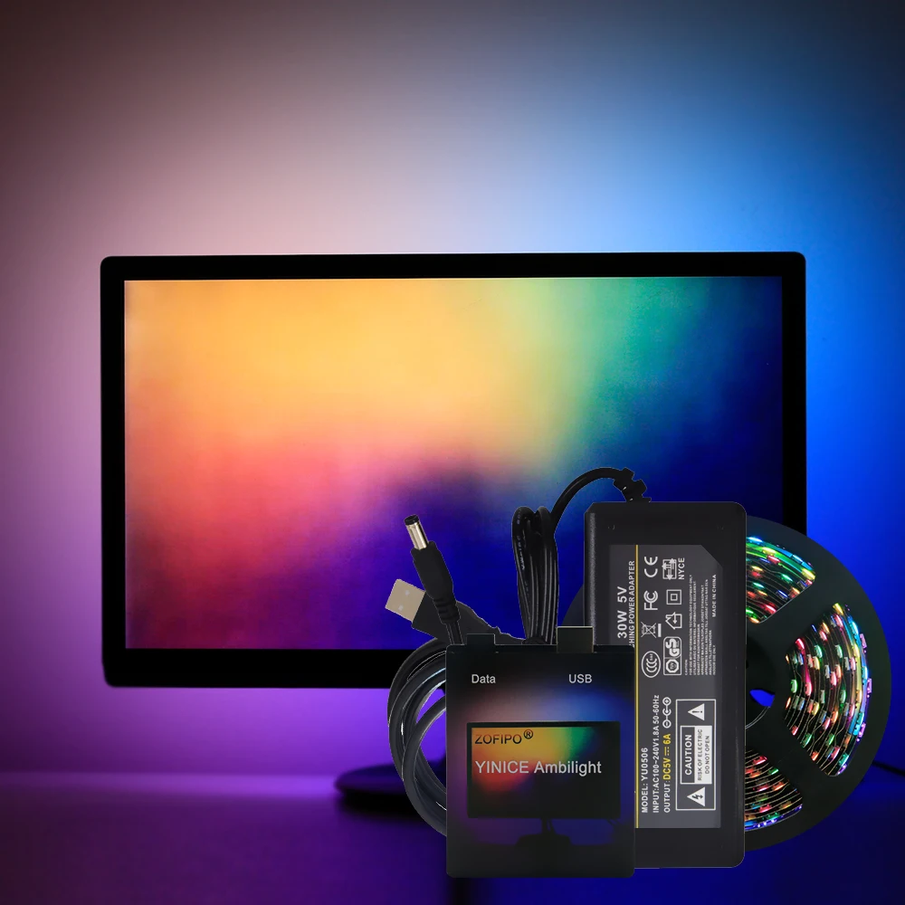 Легко DIY Ambilight RGB WS2812B Светодиодная лента Arduino ПК, телевизор, монитор экран мечты тыловая подсветка ws2812 без пайки 1 м~ 5 м комплект