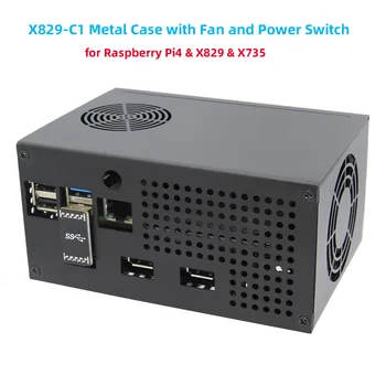 

X829-C1 Metal Case / Enclosure with Power Control Switch & Cooling Fan for Raspberry Pi 4B & X829 Dual 2.5" SATA Board & X735