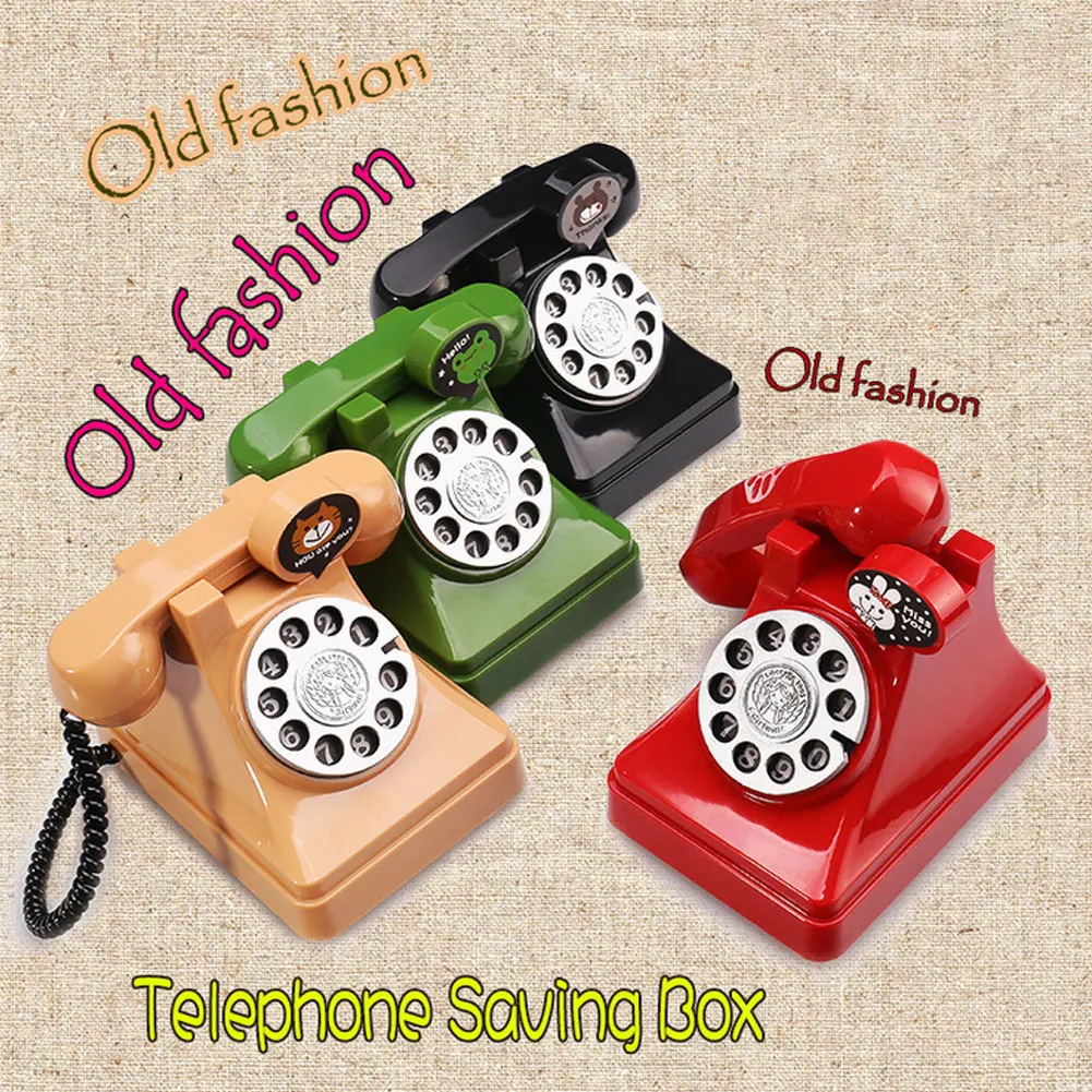 

1pc Table Figure Retro Dial Telephone Piggy Bank Money Box Phone Coin Counter Tabletop Decoration Photography Props