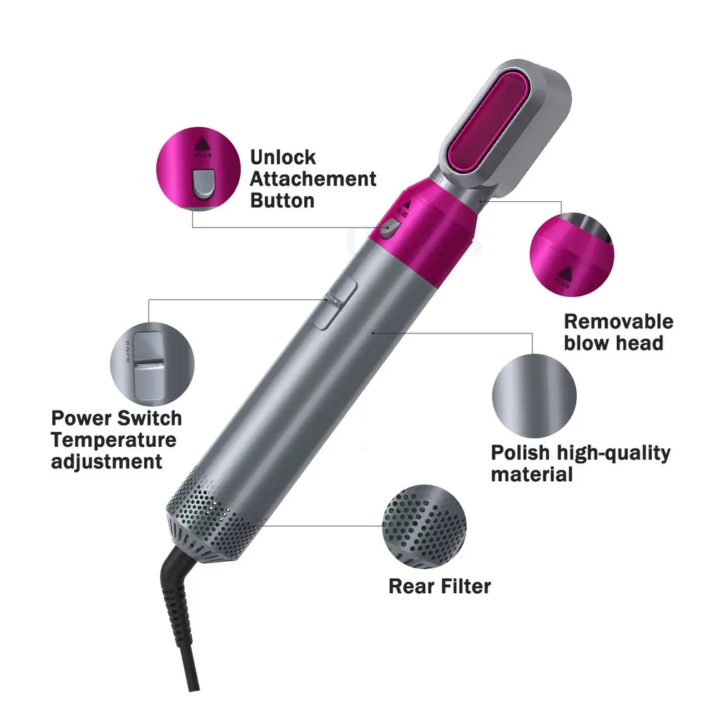Electric Hair Dryer Blow Dryer Comb Rotating Hot Air Brush 5 In 1