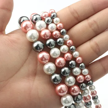 

Natural Shell Pearls Beads 6 8 10 12mm White Pink Grey Round Loose Beads For DIY Jewelry Making Bracelet Accessories 15''Inches