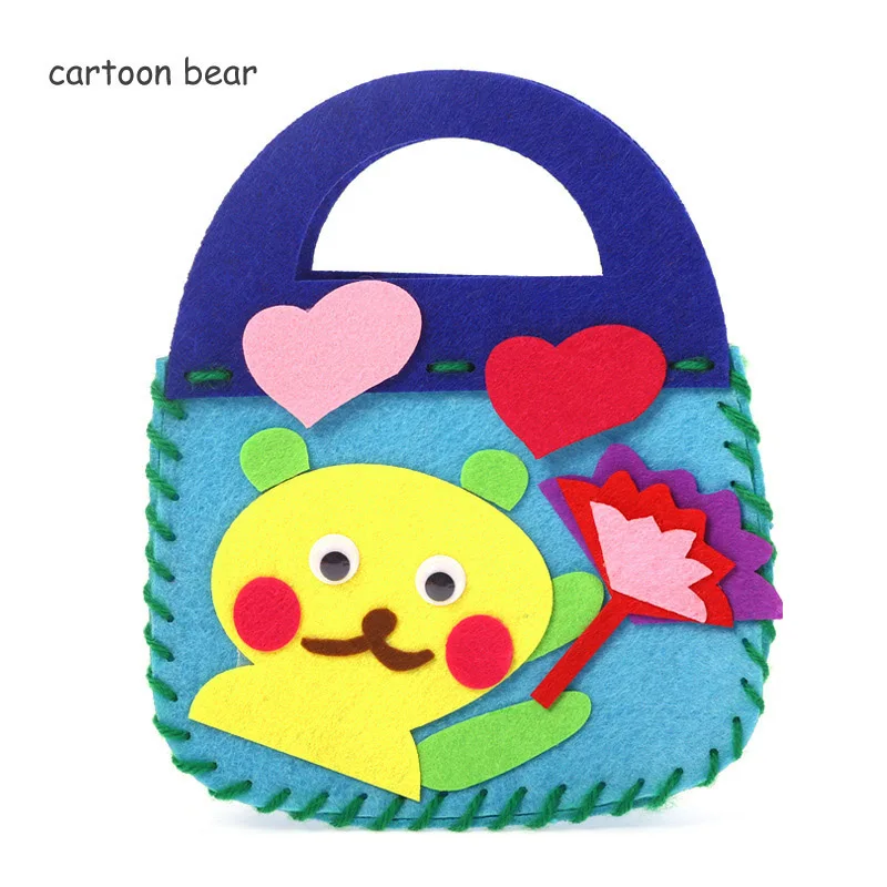 DIY обучающая игрушка, детские мини-сумки из нетканого полотна, красочная сумка ручной работы, Мультяшные животные, детские сумки, шитье игрушек - Цвет: cartoon bear