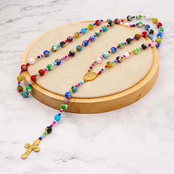 

Shinus Macrame Necklace Gift 2020 Cross Pendant Necklaces For Women Bohemian Jewelry Christian Jewellery Popcorn Beads Wholesale