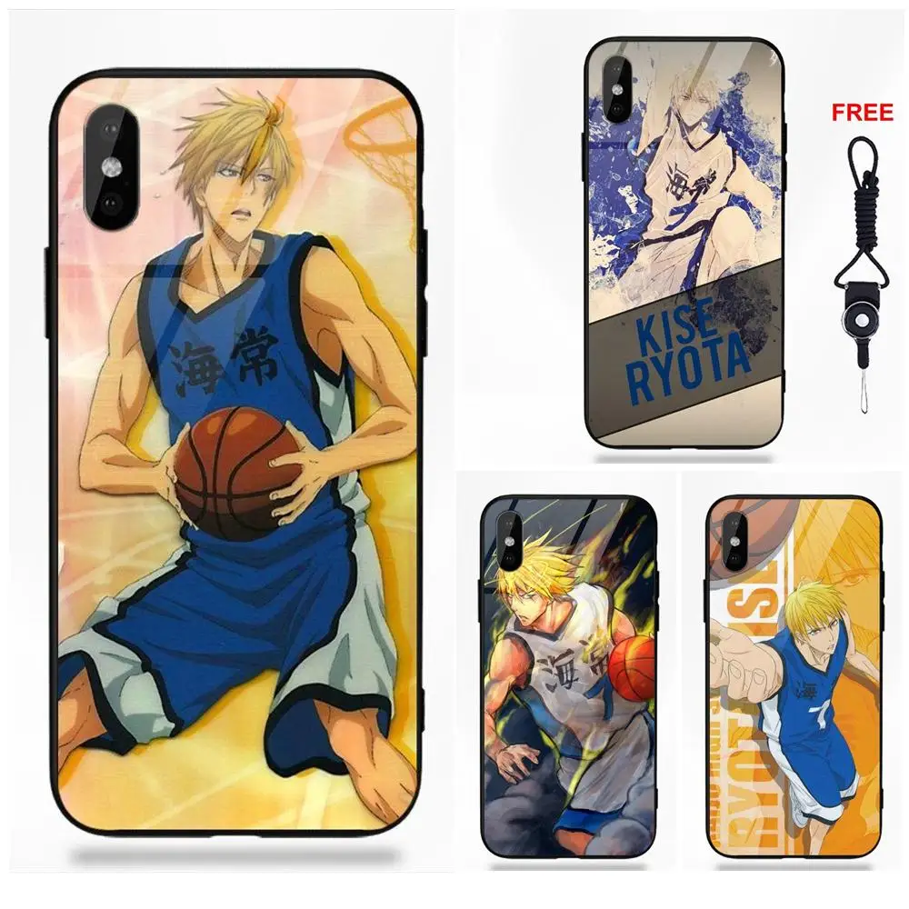 

For Apple iPhone 5 5C 5S SE 6 6S 7 8 Plus X XS Max XR Soft TPU Frame+Tempered Glass Phone Case Japan Anime Kuroko No Basket Kise