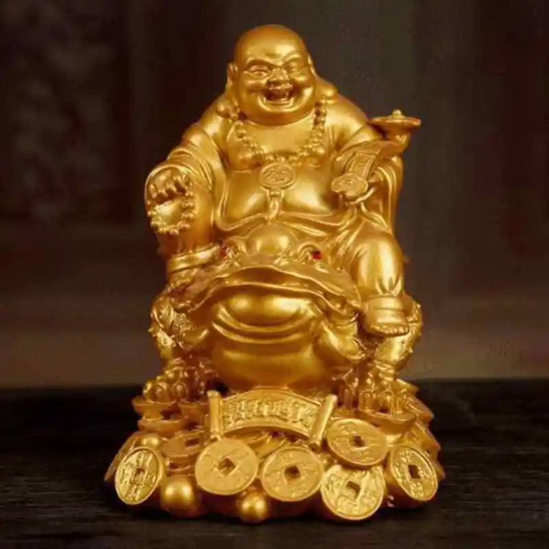 Смеющийся китайский фэн шуй Будда богатство жаба Цзинь Чан Чу деньги удача достаток QDD9782 - Цвет: Gold