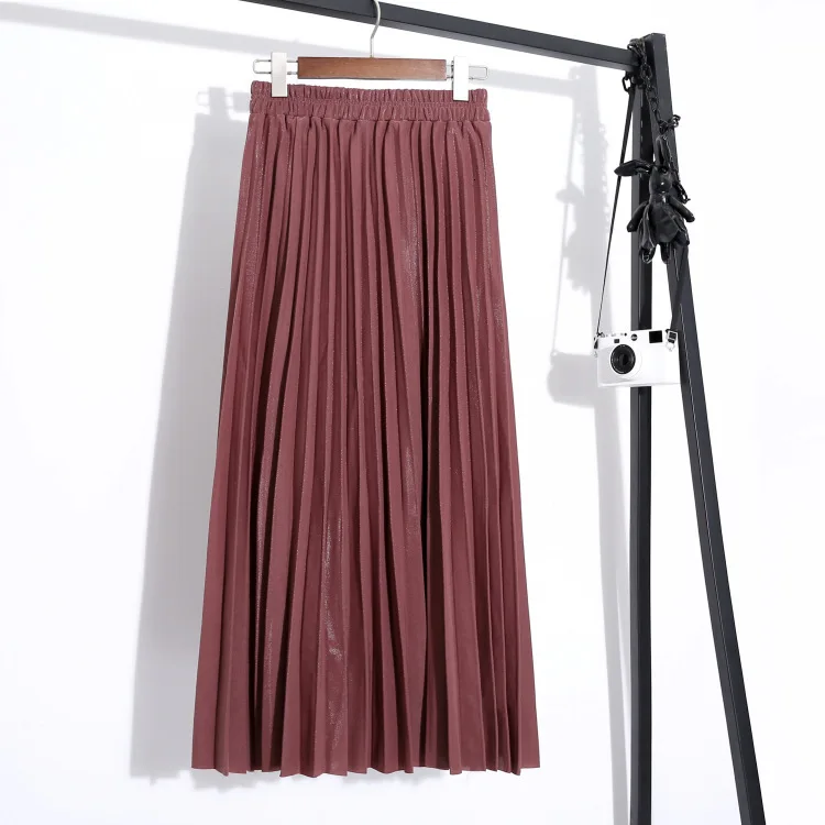 [LANMREM] Весенняя новая продукция модная однотонная плиссированная юбка в стиле ретро с эластичной резинкой на талии для женщин PA784 - Цвет: Pink
