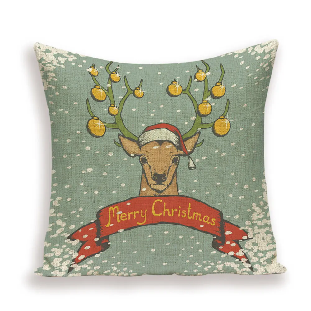 Merry Christmas Cushion Cover Christmas Tree Pillow Case Deer Linen Home Decoration Bed Pillow cases Pillows Cushions Cojin - Color: L1690-1