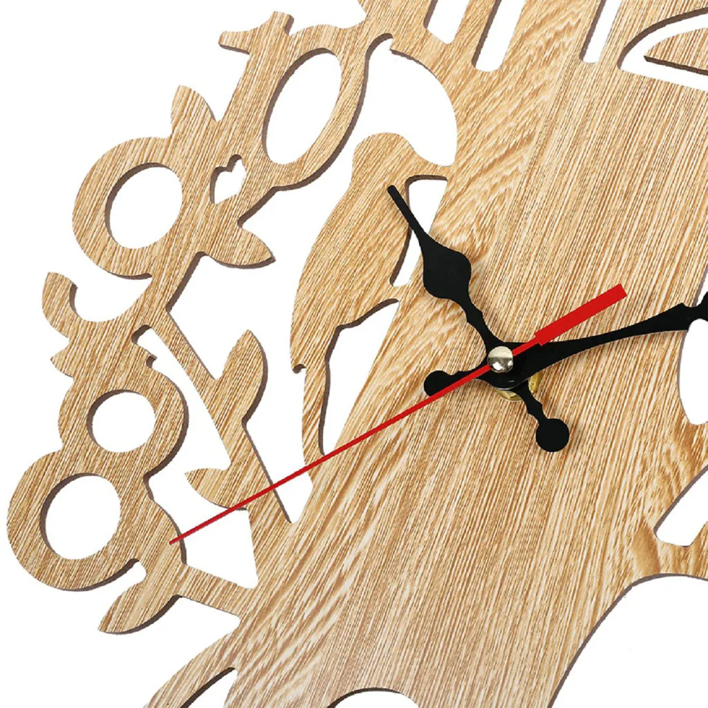 Полое украшение дерева круглые деревянные настенные часы гостиная домашний офис орнамент подарок настенные часы деревянные часы horloge murale