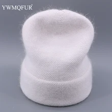 Зимняя вязаная шапка Skullies из кроличьего меха в винтажном стиле для женщин, женские шапки бини, одноцветные теплые женские Лыжные шапки Gorro для девушек, стиль