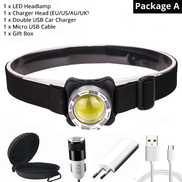 Package A 1000LM USB Перезаряжаемый головной светильник COB налобный светодиодный головной светильник водонепроницаемый головной светильник со встроенным аккумулятором белый красный светильник ing - Испускаемый цвет: Package A