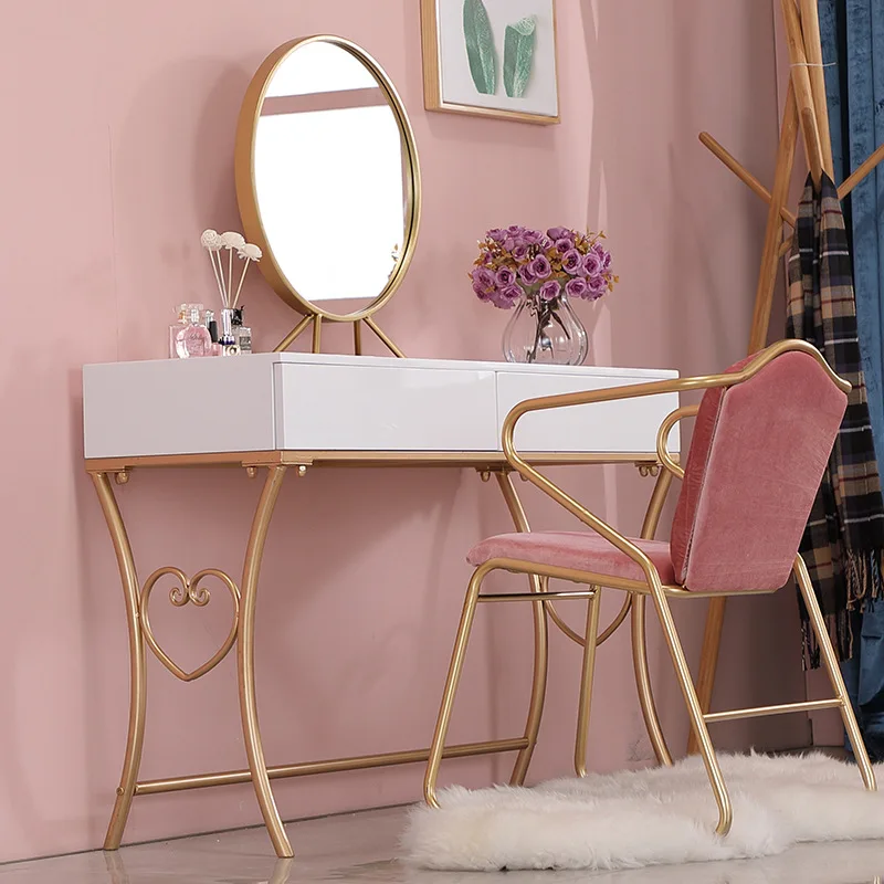 Simple Household Iron Dresser Small Bedroom Makeup Desk and Chair Combination Net Red Makeup Mirror