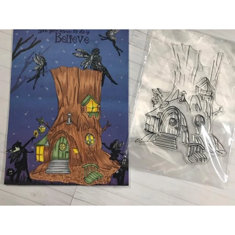 

Cartoon Tree House Stamps And Dies for DIY Scrapbooking Transparent Silicone Seal Craft Supplies Cards Making Paint Decorative
