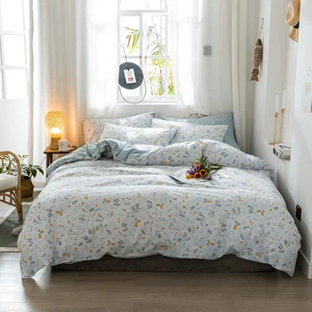 

100%Cotton Soft Bed sheet Duvet Cover Set Reversible Comforter case Pillowshams Single Double Bedding Set Twin Queen King size