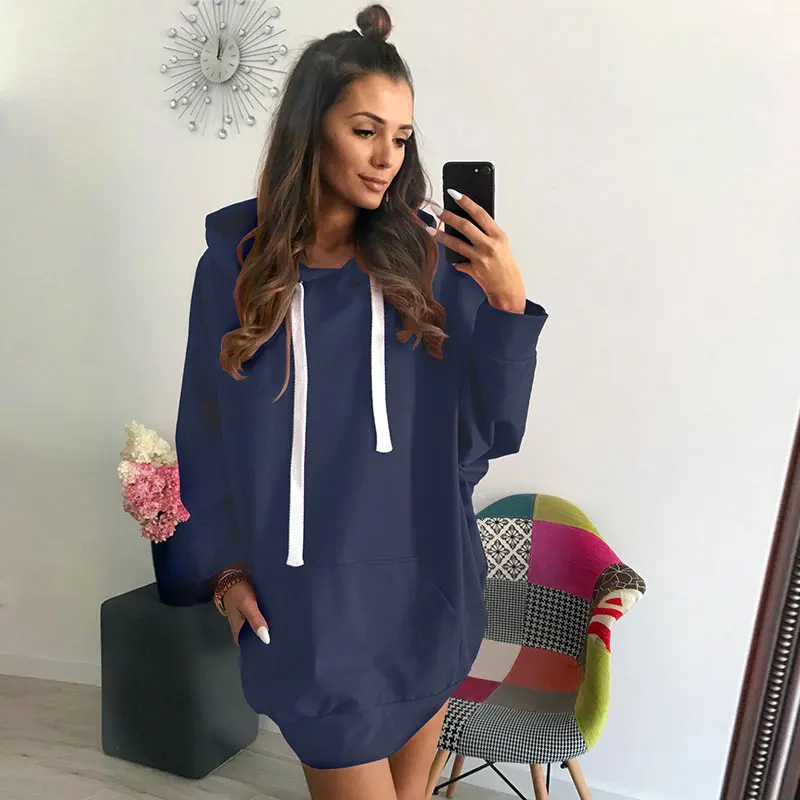 

Casual Hoodies Sweatshirt Women Elastic Band Neckline Solid Sweatshirts Female Front Pockets Pullovers Sweatshirt Women