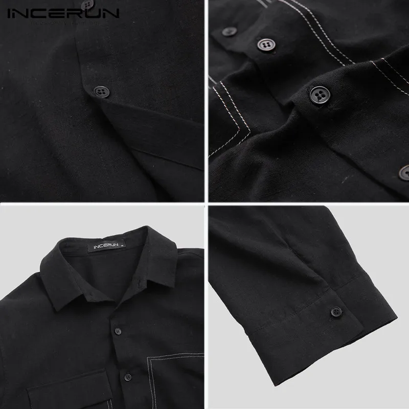 INCERUN модная мужская рубашка 3/4 рукав хлопок лен красивая блузка уличная с отложным воротником брендовые деловые рубашки для мужчин Harajuku