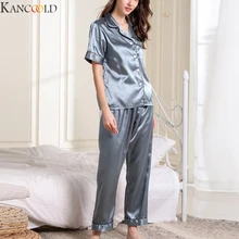 KANCOOLD шелковые пижамы с коротким рукавом весенние женские удобные комплекты шелковые пижамы размера плюс шорты пижамы новое поступление