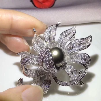 

Lotus flower chest accessories empty bag 14K gold micro inlay DIY pearl beeswax jade blemish base pin brooch accessories