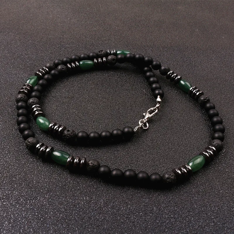 

Men Beaded Choker Necklace black Lava stone with Hematite Tribal Jewelry Surfer Necklace For Mens Dropshipping