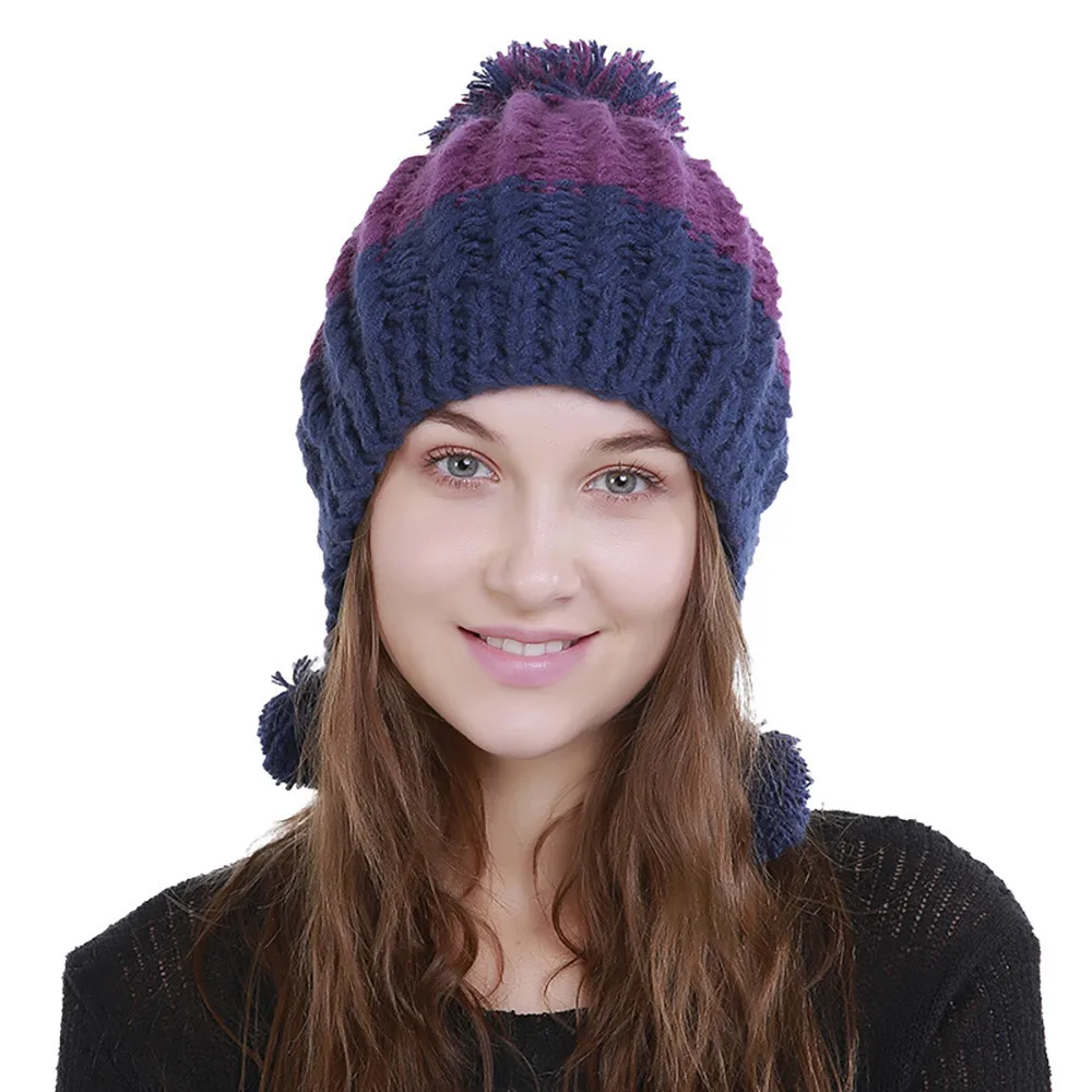 Новые модные зимние шляпы для женщин Skullies Beanies вязаные шерстяные цветные теплые зимние шапки Лыжная вязаная шапка с помпоном