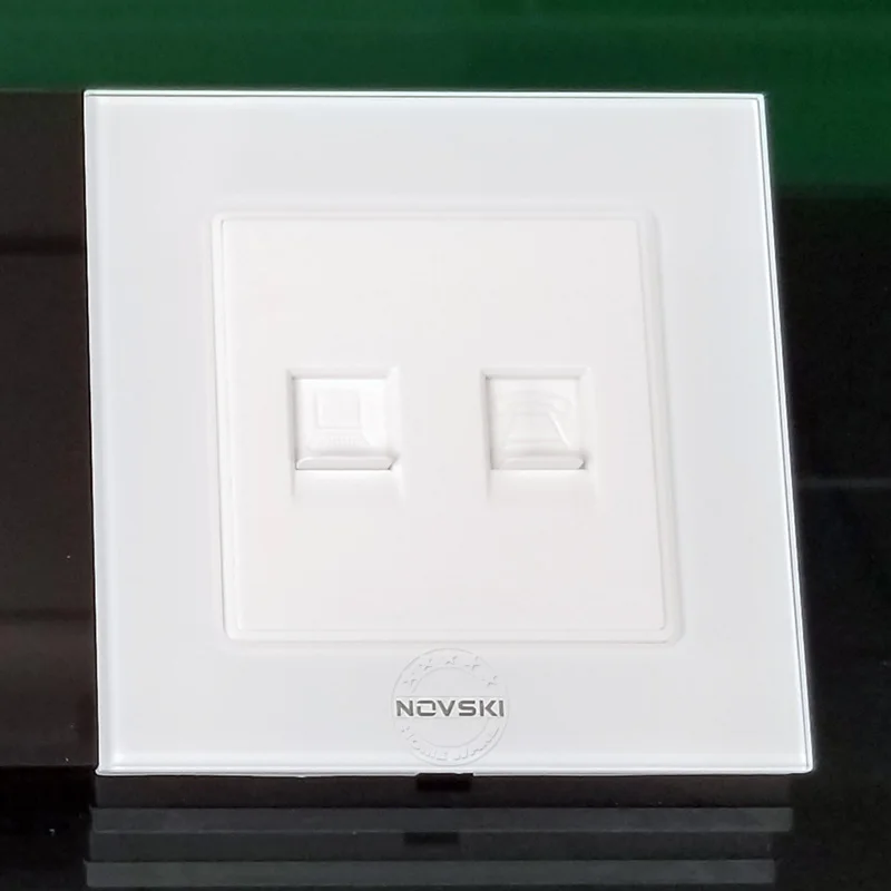Luxury RJ45 Cat6 10 GB/s LAN Computer Socket RJ11 Tel Telephone Wall Socket Crystal Tempered Glass Panel 86*86mm, Gold-plated