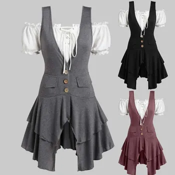 

Women Plus Size Coat Blouse Button Pocket Layered Halloween Tank Top Set