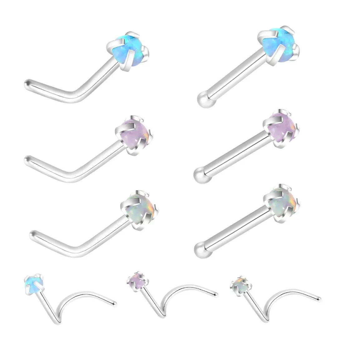 3Pcs/lot Surgical Steel Opal Crystal L Bend Screw Nose Ring Piercing Jewelry For Women Trendy Charm Nose Stud Ring Body Piercing