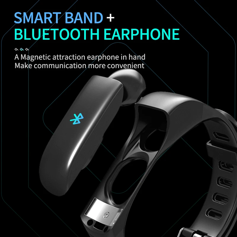 2 в 1 Bluetooth наушники Smartband Водонепроницаемый умный Браслет фитнес трекер сна напульсники смарт-браслет для Android