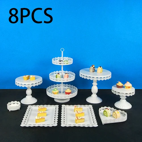 8PCS Tobs Cupcake Stand белый душевный торт стенд набор с кружевным краем для свадьбы, дня рождения, дня рождения, чая Инструменты для выпечки - Цвет: 8PCS