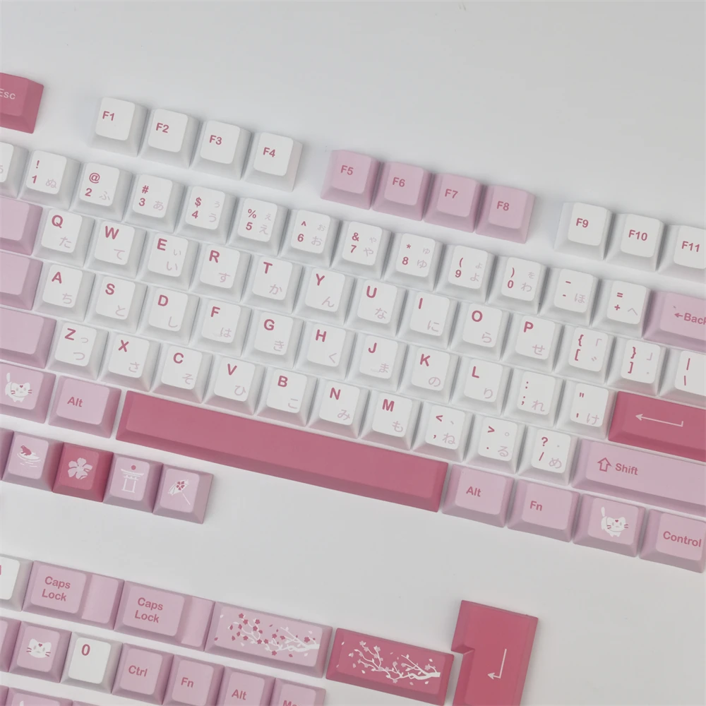 Teclado Mecânico Keycaps Gmk Sakura Cat 140 Chaves Cereja Pbt Dye-sublimação Keycap com 1.25u 1.75u 2u Shift 7u Space Bar - Imagem 6