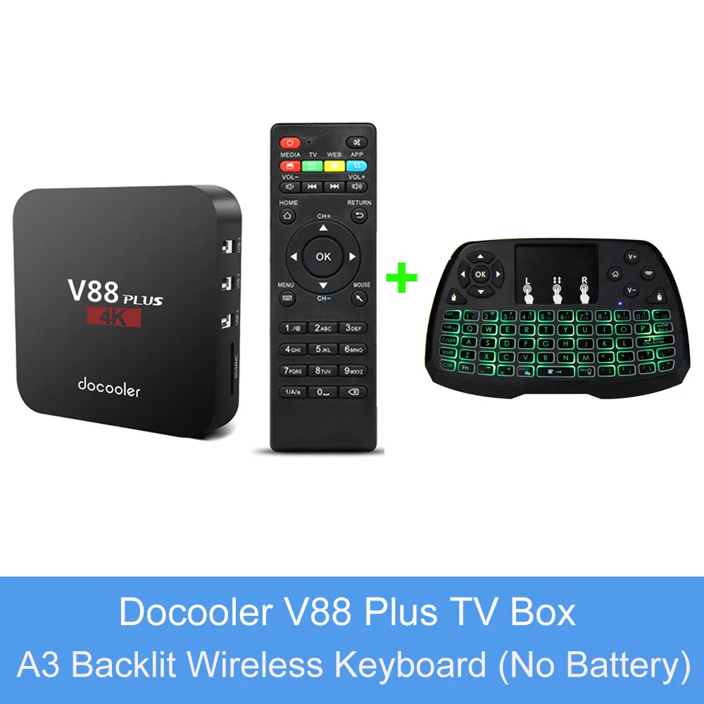 Docooler V88 Plus Smart Android 8,1 ТВ приставка Rockchip RK3229 четырехъядерный 2 ГБ/16 ГБ ТВ приставка 4K 1080P 2,4G WiFi приставка pk X96 mini - Цвет: 2G16G Backlit Keybo