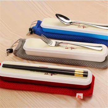 

304 Stainless Steel Tableware Suit Spoon Fork Chopsticks Portable Tableware Suit Travel Outdoor Dinnerware Set 3Pcs/Set