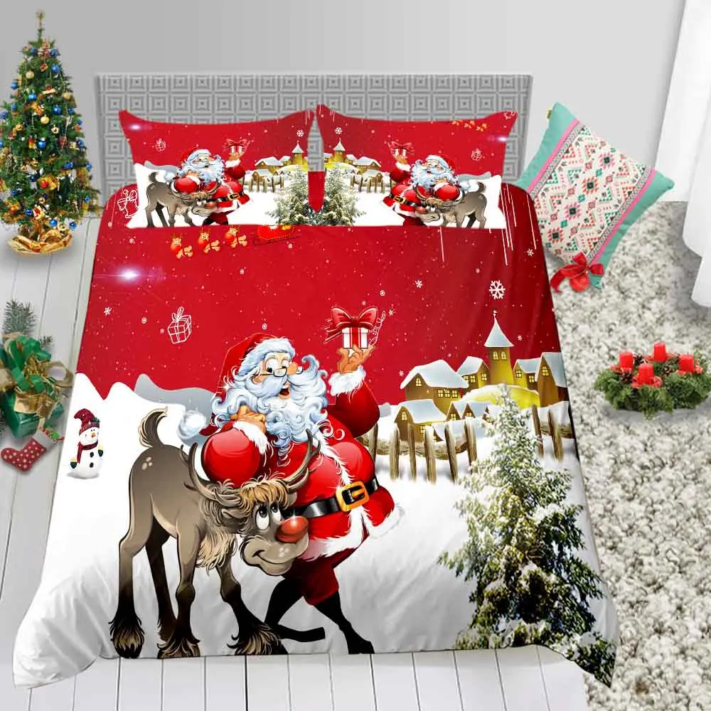 Стиль Merry Christmas Санта Клаус постельных принадлежностей новогодний зимний пододеяльник один двойной Король Размер праздничные подарки простыня