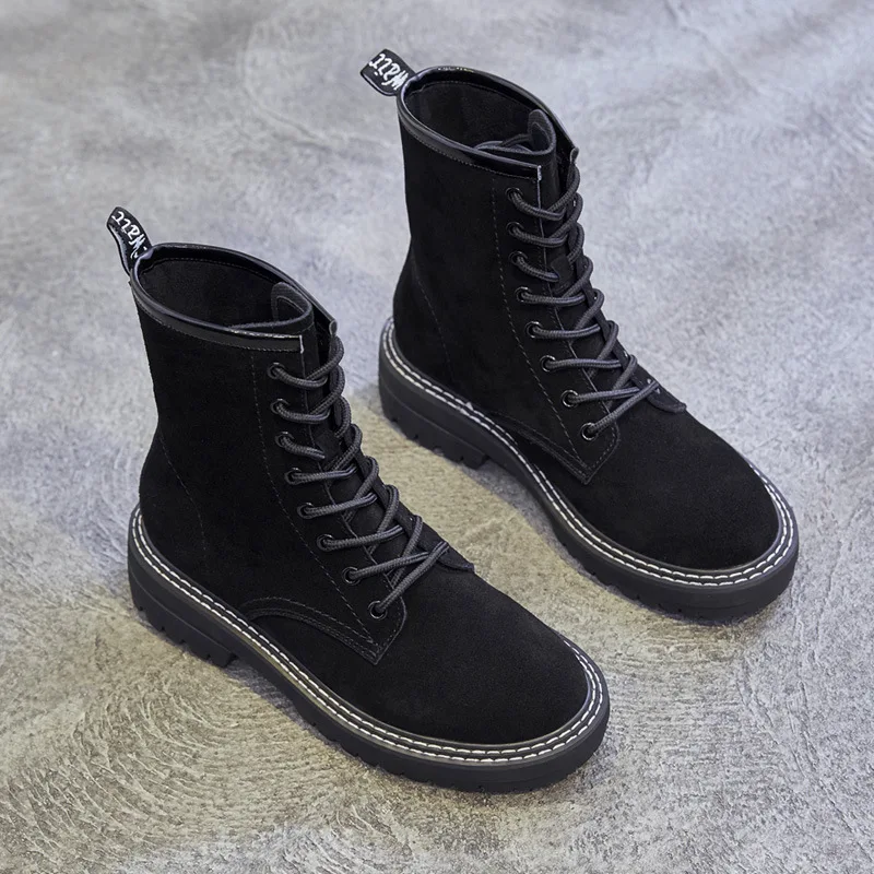 

U58033 Fall and Winter 2019 New Kind of Real Leather Thick Bottom Korean Version Mid-boots