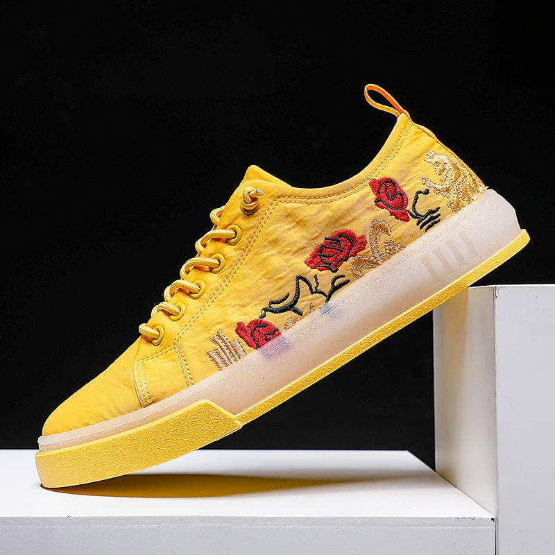 yellow shoes with flowers