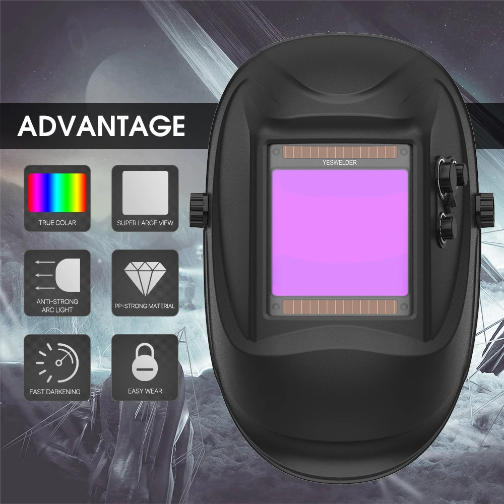 

YESWELDER Cost-effective Large Screen True Color Welding Helmet 4 Arc Sensor Solar Welding Mask Auto Darkening Hood LYG-M800H-L
