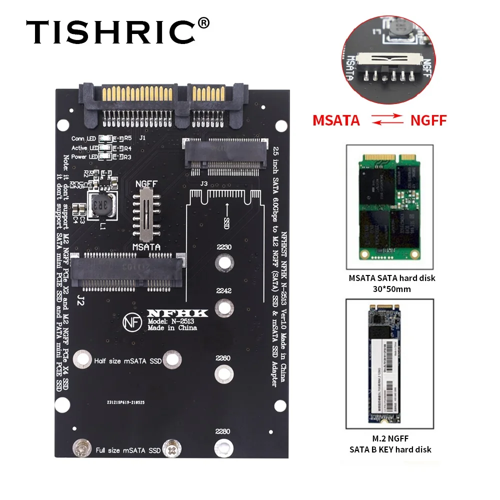 TISHRIC 2.5 inch SATA 60Gbps to M2 NGFF SATA SSD MSATA SSD Adapter MSATA to M.2 NGFF Hard Disk Adapter Board