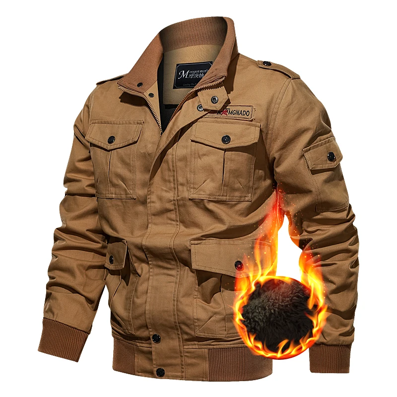 Новинка, мужская зимняя куртка в стиле милитари, хлопковая Толстая куртка-бомбер, пальто пилота ВВС, повседневные куртки, одежда с шерстяной подкладкой, большие размеры