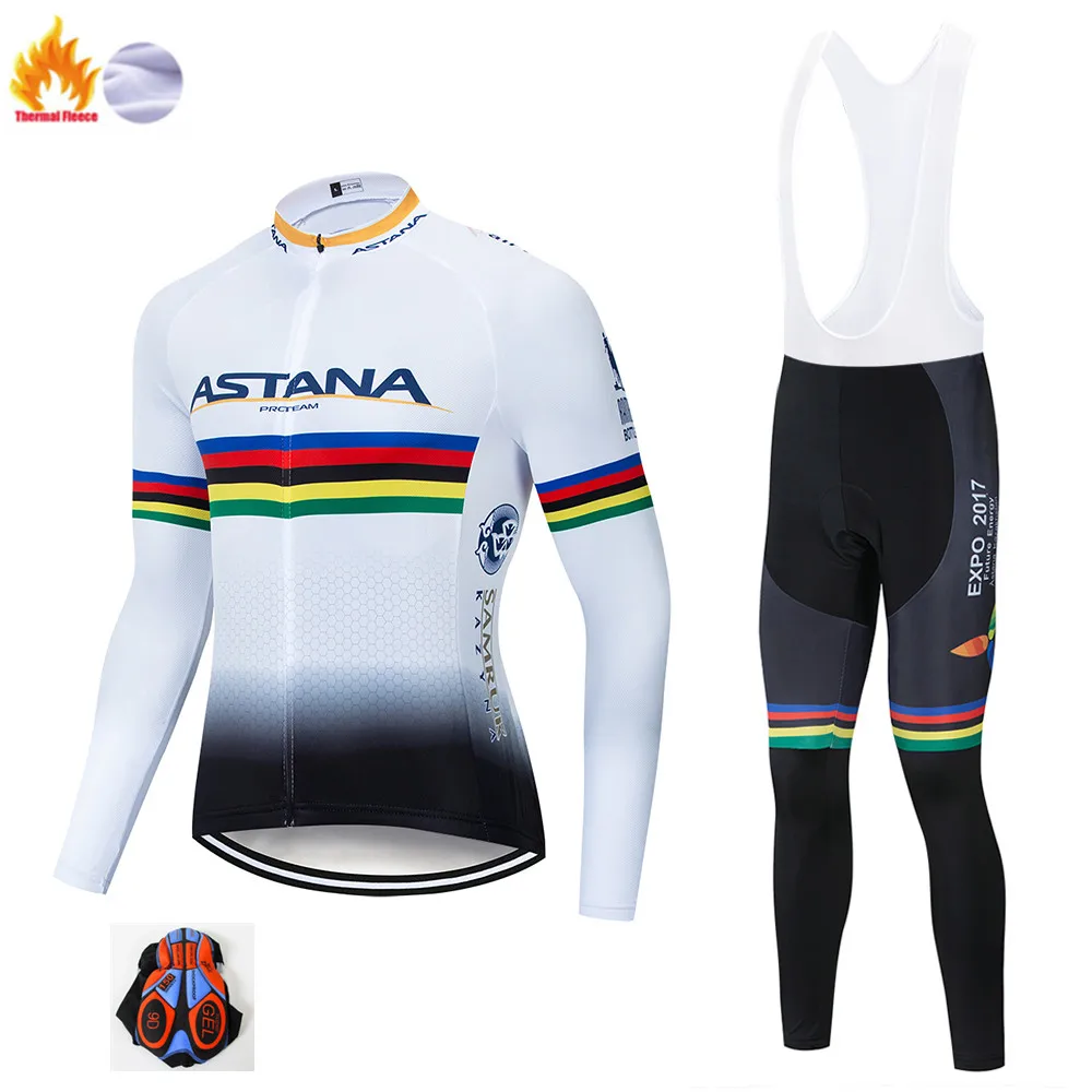 Астана Maillot Ropa Ciclismo Invierno зимняя велосипедная Джерси термальная флисовая одежда с длинным рукавом велосипедная одежда - Цвет: Winter suit