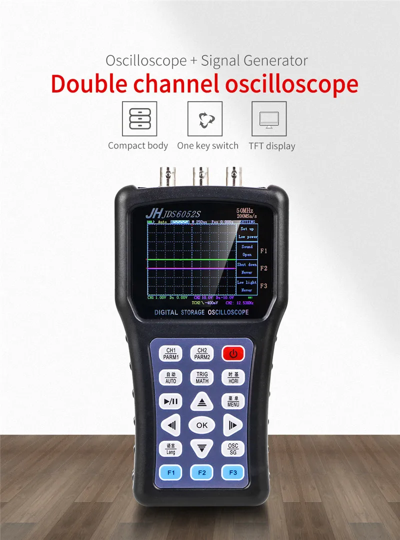 Портативный осциллограф JDS6052S цифровой Storagesignal функция генератора 20 МГц осциллограф AC/DC вход муфта прочный