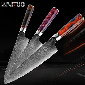 

XITUO 1PCS 8"chef Knife Damascus VG10 Steel Professional Japanese Kitchen Knife Sharp Cleaver Stable Wooden Handle Cooking Tools
