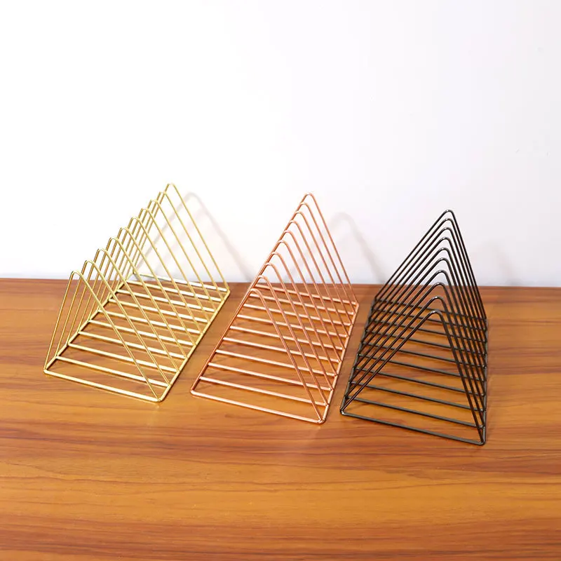 Iron 9-grid bookshelf triangular desktop small bookshelf desktop document book sorting and storage rack