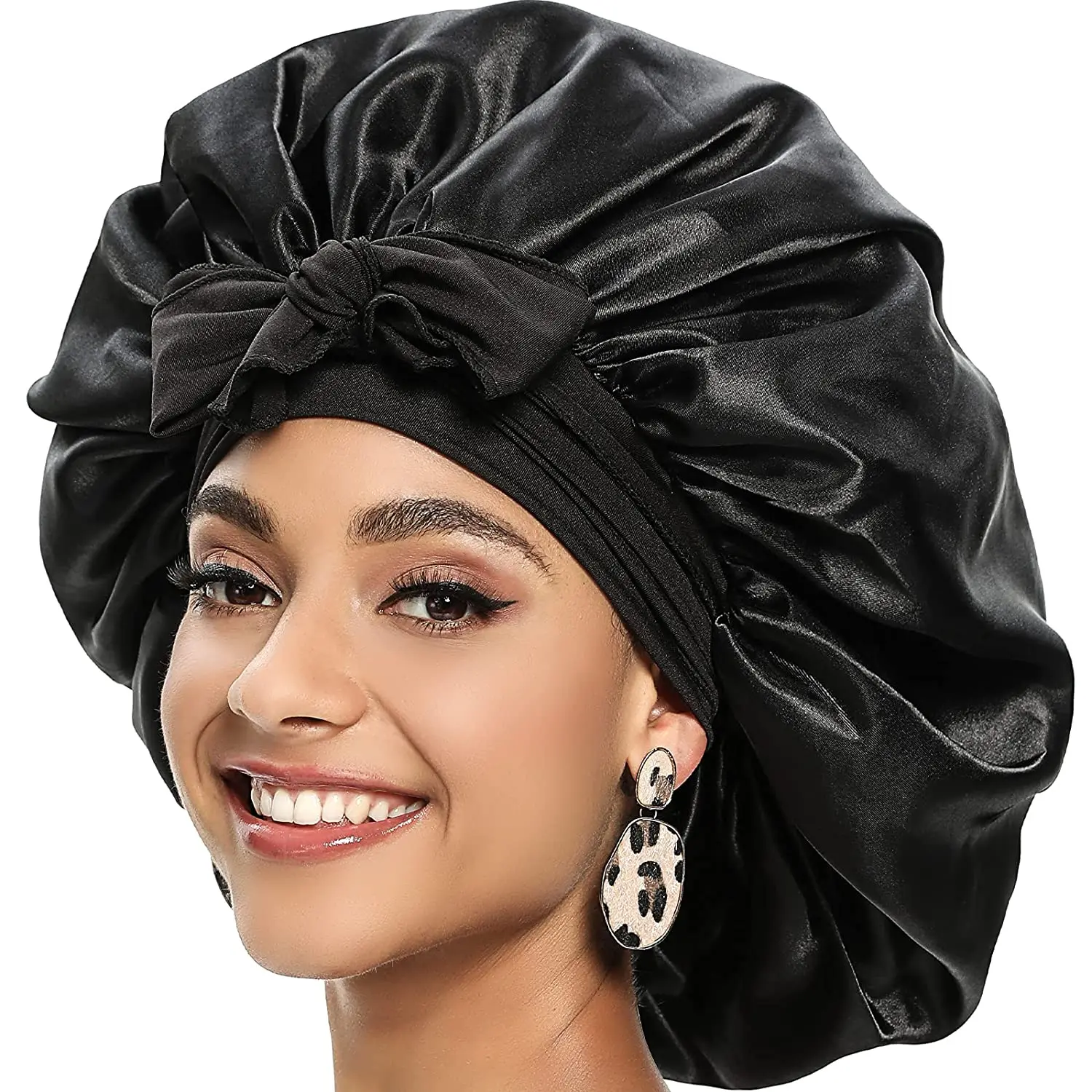 New Adjustable Satin Bonnet With Wide Stretch Ties Solid Silk Bonnet Satin  Hair Bonnet Night Sleep Hat Silk Head Wrap Shower Cap - Caps(hair Coloring)  - AliExpress
